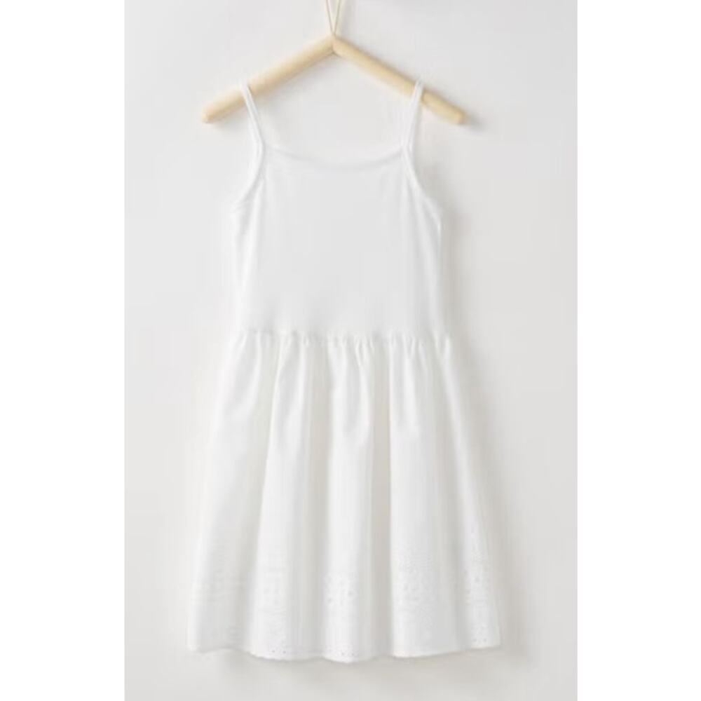 Hanna Andersson Girls' Pure Cotton Eyelet Slip White Tank Dress, M